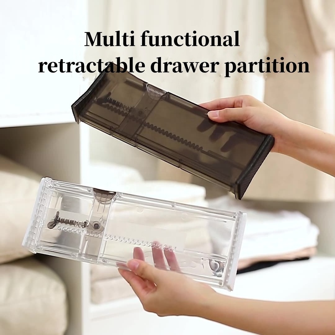 Wholesale white clear adjustable plastic acrylic spice rack make up underwear drawer dividers organizer for drawer