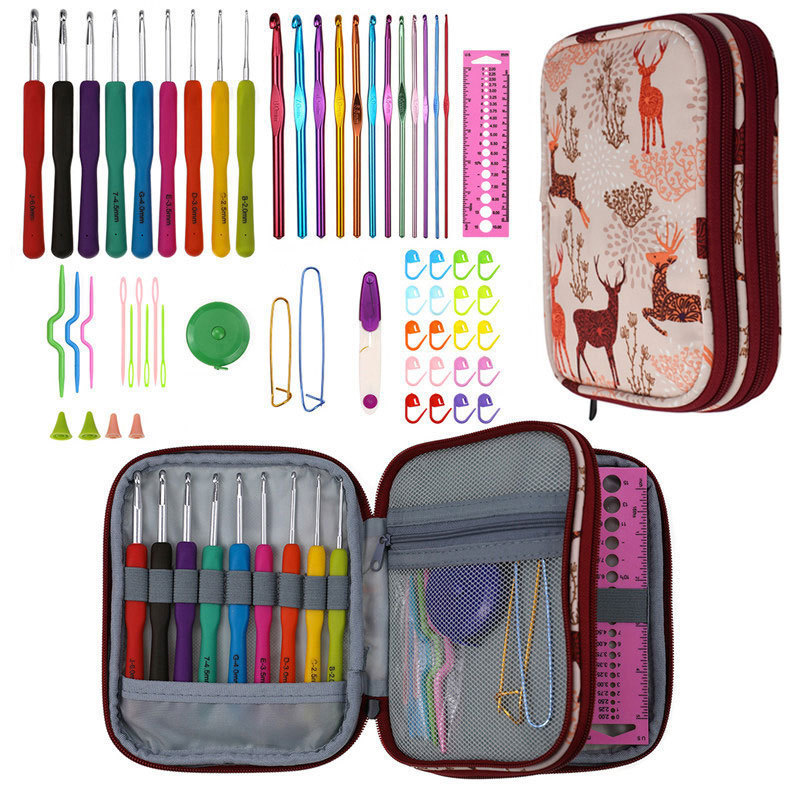 Hot New Design 60pcs Creative Crochet Needles Sewing Tools Comfortable Crochet Hook Ergonomic Soft Handle Crochet Hooks Bag Set