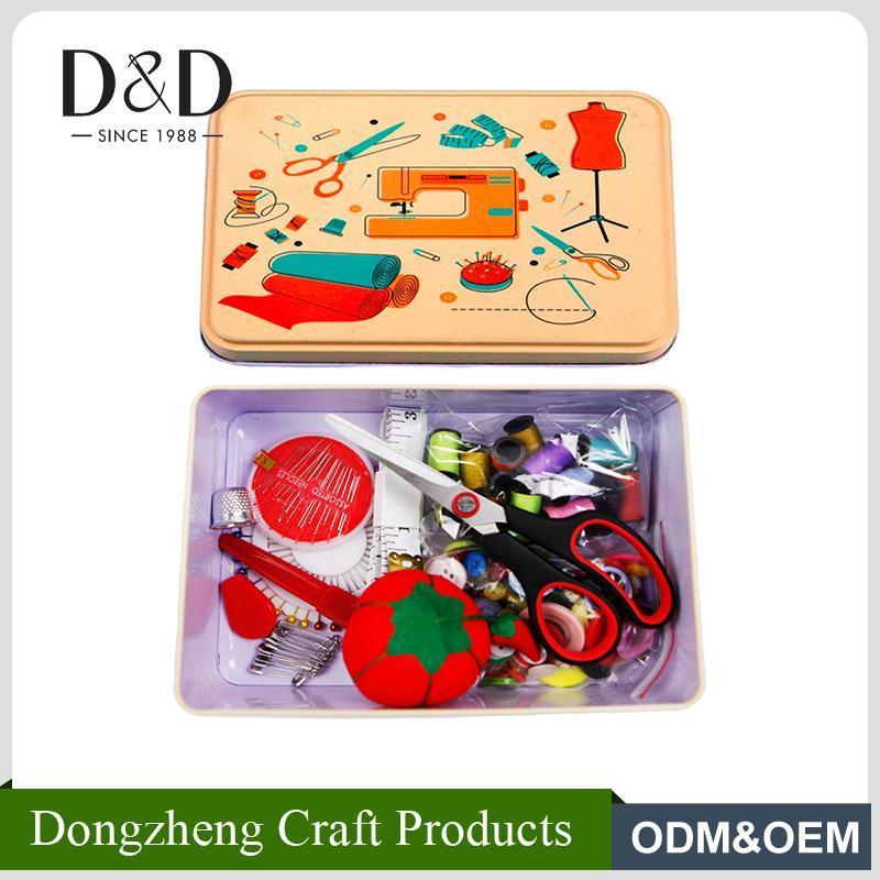 Hot sale professional cheap hard tin assorted household sewing kit set box