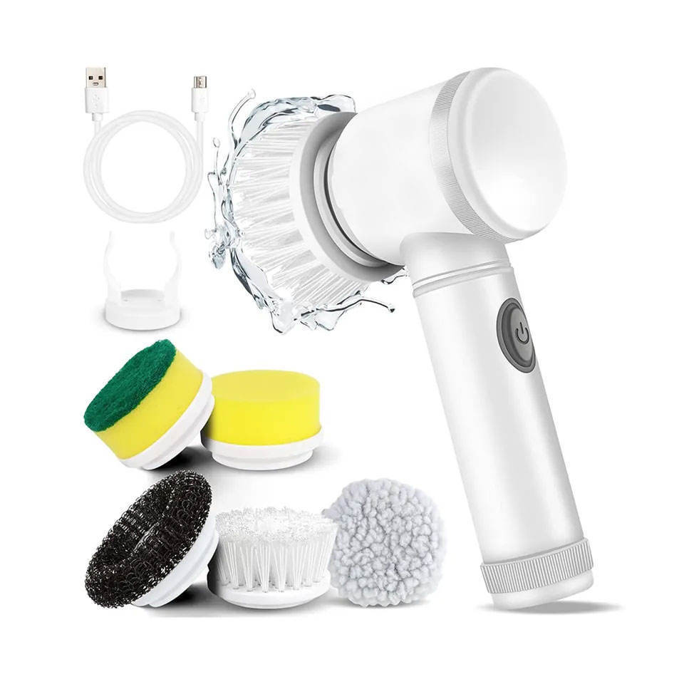 Electric Spin Scrubber Electric Cleaning Brush Cordless Power Scrubber with 5 Replaceable Brush Heads Handheld Power