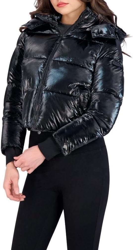 2023 Wholesale Ladies Crop Vinyl Bubble Coat Clothes Custom Winter Shiny Puffer Jacket For Women