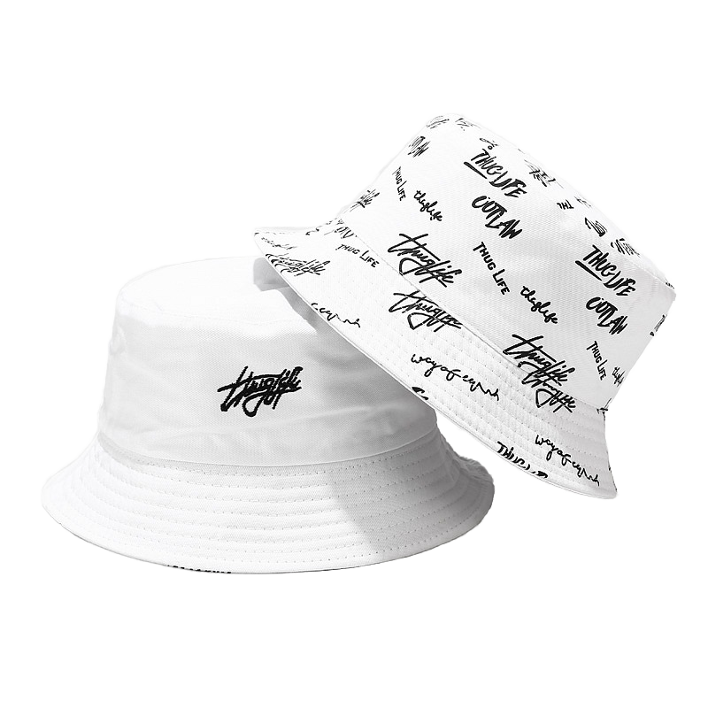 Thug Life Fashion Design Custom Logo All Over Printed and  Embroidered Reversible Chapeau Bob Fisherman Bucket Hat