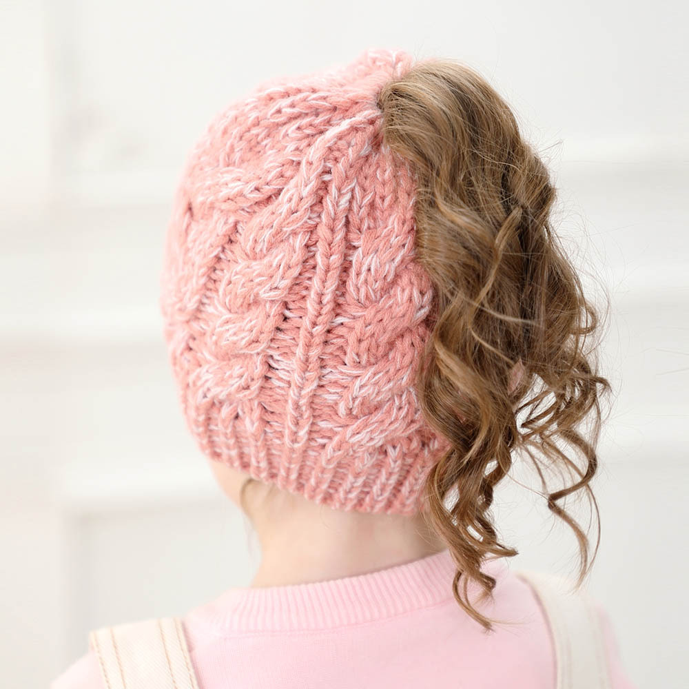 Cute Cable Knitted Baby Girl Winter Hat Caps Kids Warm Ponytail Beanie