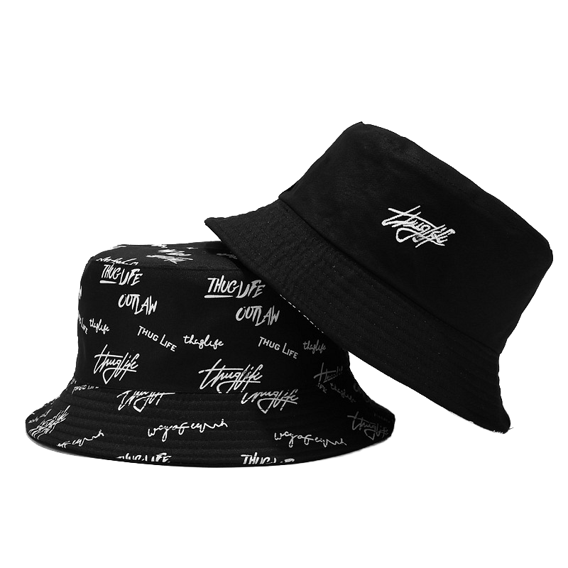 Thug Life Fashion Design Custom Logo All Over Printed and  Embroidered Reversible Chapeau Bob Fisherman Bucket Hat