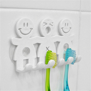 Wall Sucker Hook Cute Smile Face Toothbrush Towel Holder Rack  Kitchen Organizer Bathroom Accessory  Wall-mounted Toothbrush