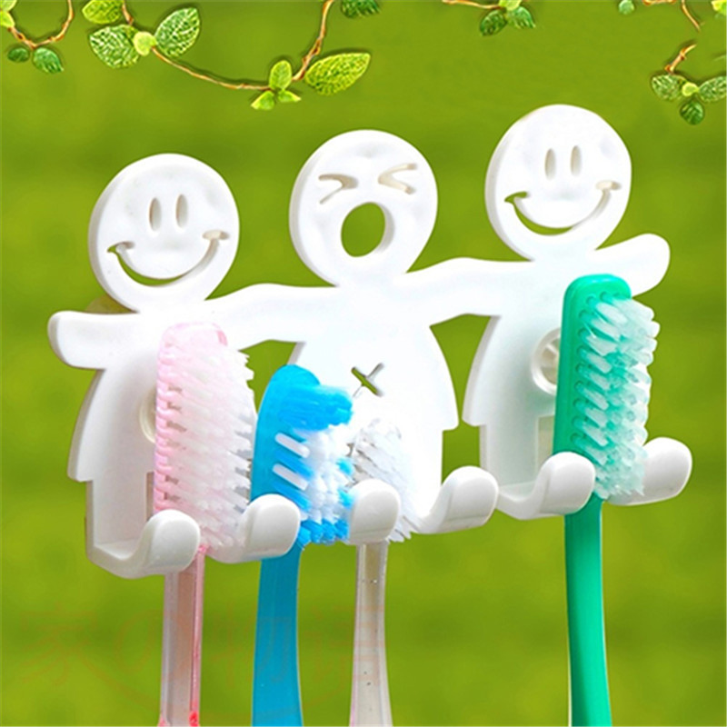 Wall Sucker Hook Cute Smile Face Toothbrush Towel Holder Rack  Kitchen Organizer Bathroom Accessory  Wall-mounted Toothbrush