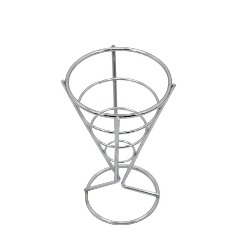 Metal Cone Snack Fried Chicken Display Rack Wire French Fries Stand Cone Basket Fry Holder With Sauce Dippers For Kitchen