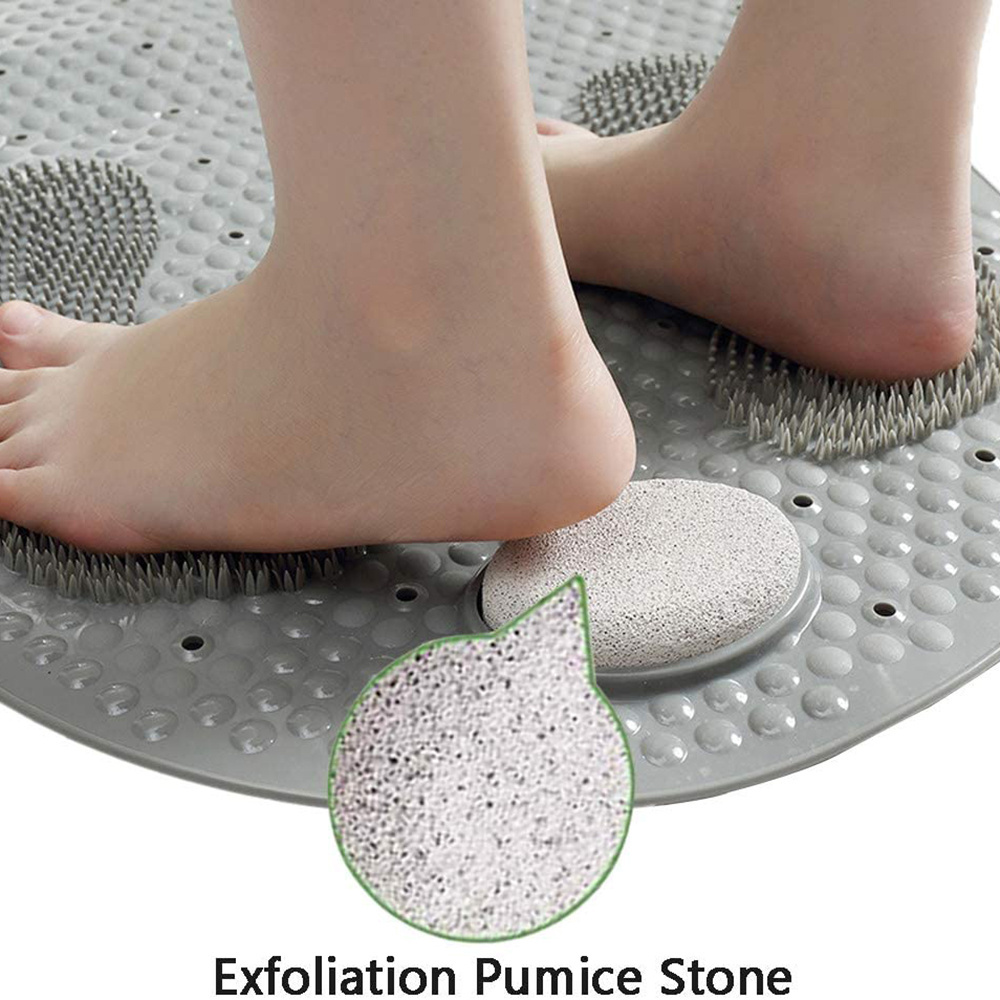 Non Slip  Foot Scrubber Shower Bathroom Mat with Pumice Feet Scrub Stone Bath Bathtub Mat with Antislip Suction Cups Drain Hole