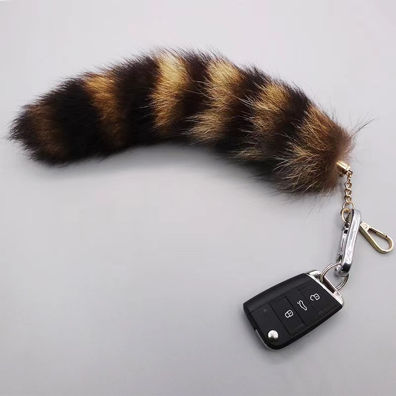 2023Hot sale cheap raccoon tail key chain pendant car key chain pendant gift promotion