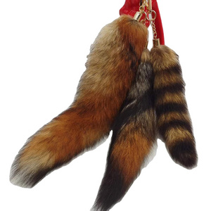 Fashion car keychain plush pendant fox tail real fur 28cm raccoon tail keychain