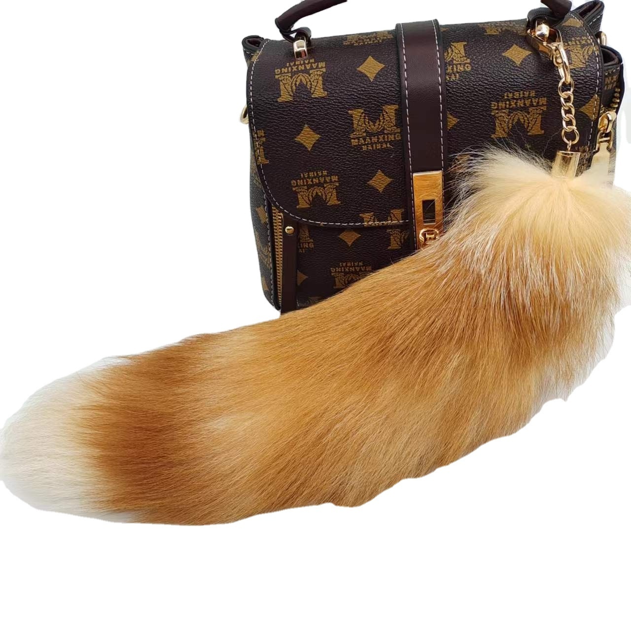 Wholesale price cheap genuine leather keychain for sale american raccoon hair tail keychain