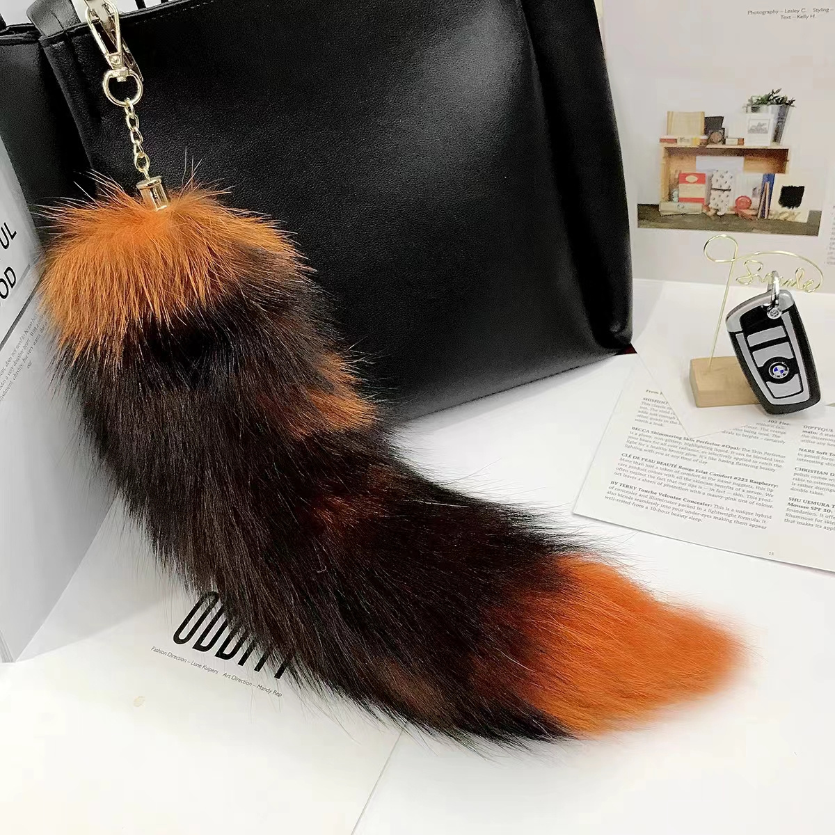 2023Chinese king five furPremium Fox tail handbag pendant soft plush car key chainCar Key chain pendant