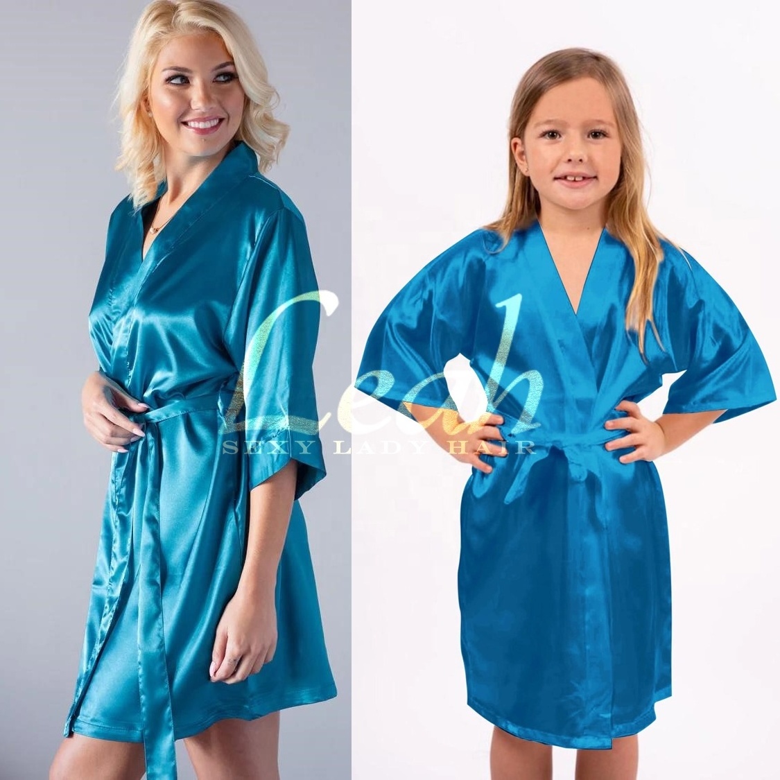 Wholesale Custom Logo Silk Sleepwear Night Gown Kimono Robe Soft Mommy And Me Satin Robes