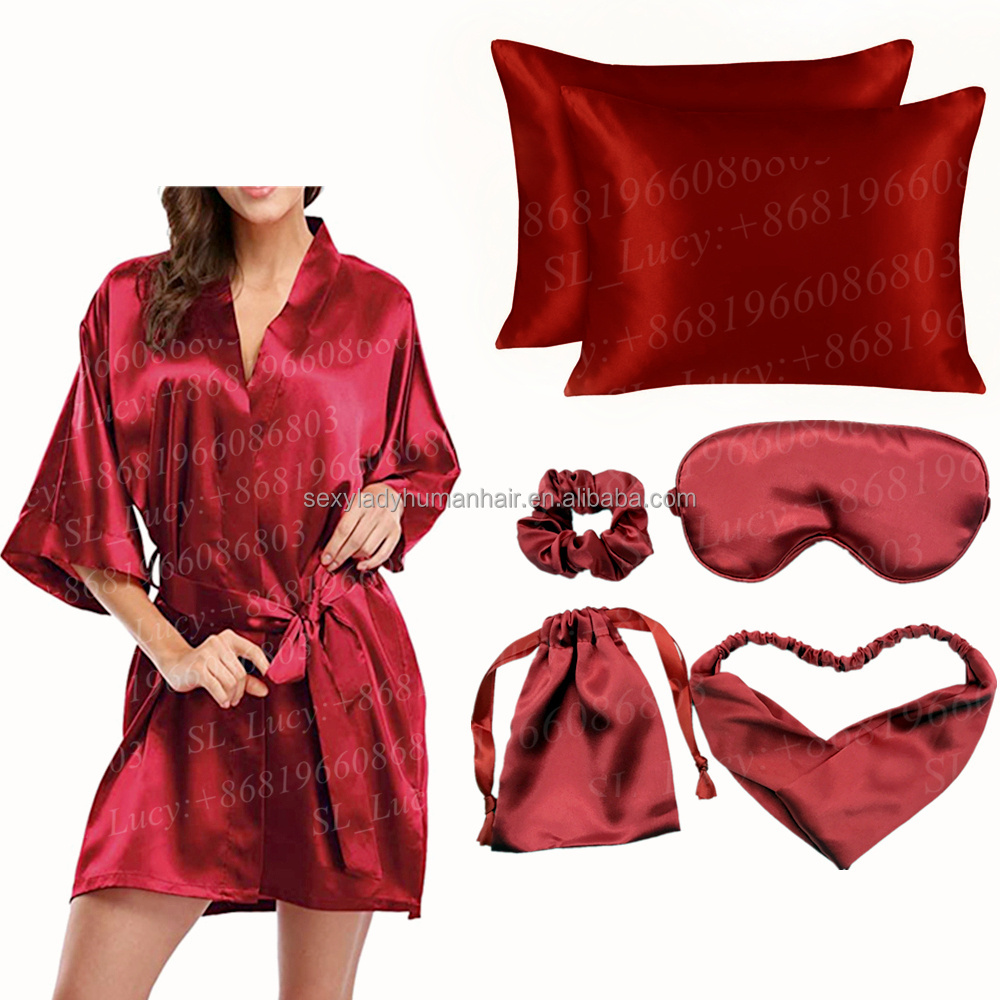 Wholesale Ruffled Robe Solid Pure Color Nightwear Silk Kimono Elegant Short Satin Robes Sexy Femmes Women Nightwear