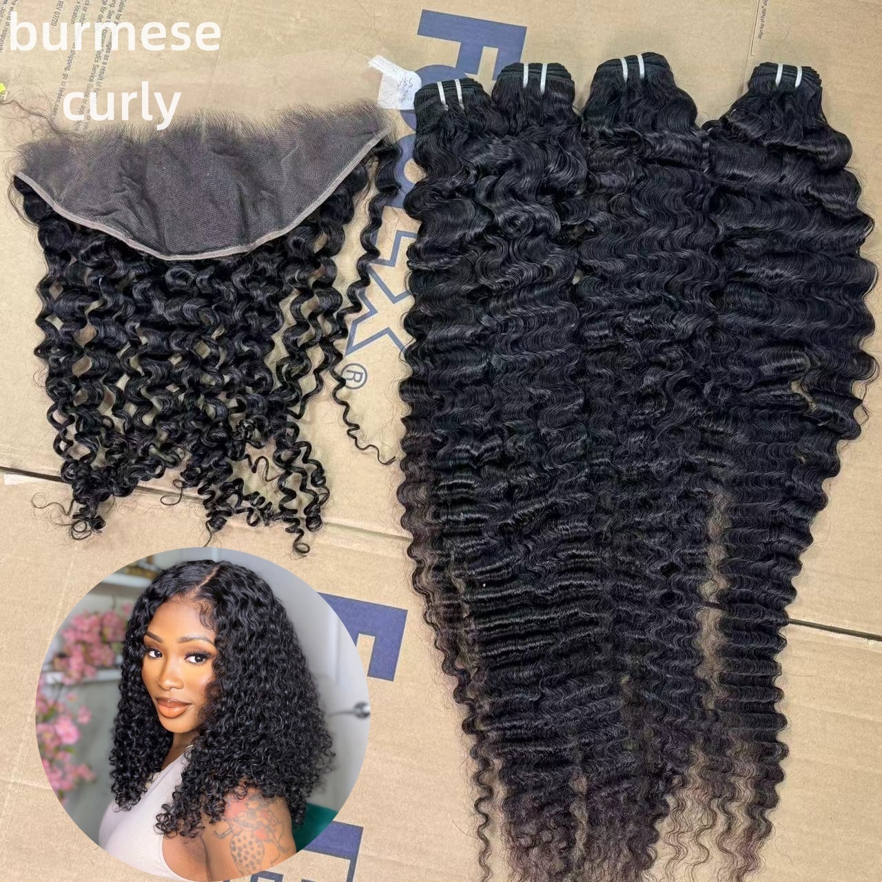 Sexy Lady Hair Burmese Curly Hair Bundles Twisted Deep Curls with Natural Kinky Baby Waves Raw Indian Human Hair