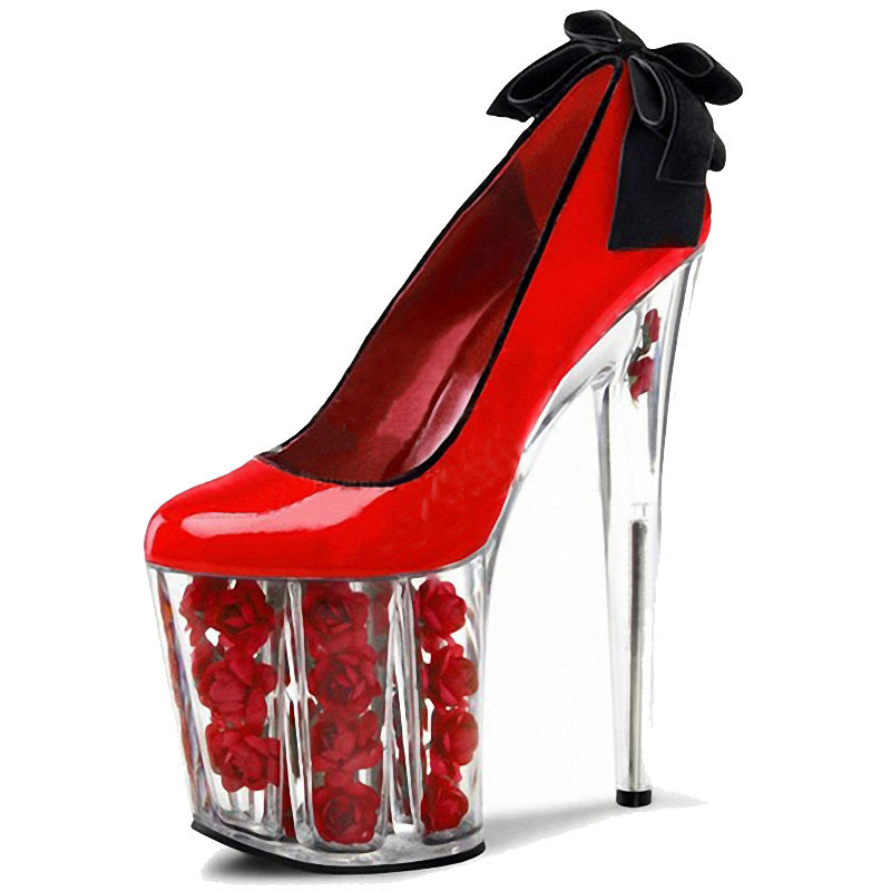 Red banquet thin heel queen super high heel 20 cm sexy 8 inch high heels women's large shallow mouth single shoes