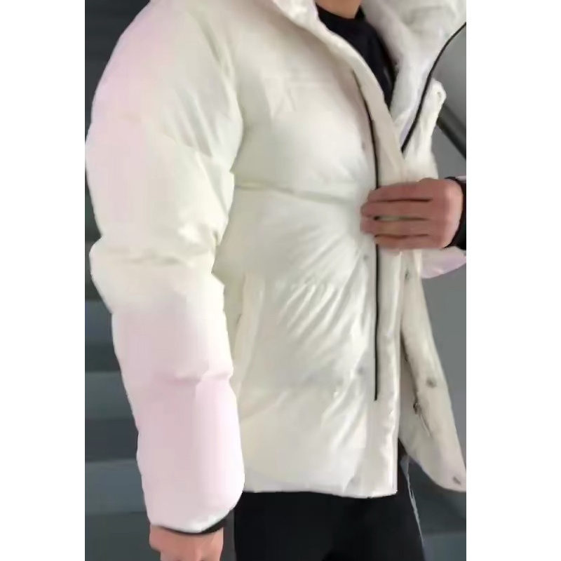 OEM logo trendy light white color changing into pink long puffer bubble coat pullover hoodie jacket for men fashion street wear