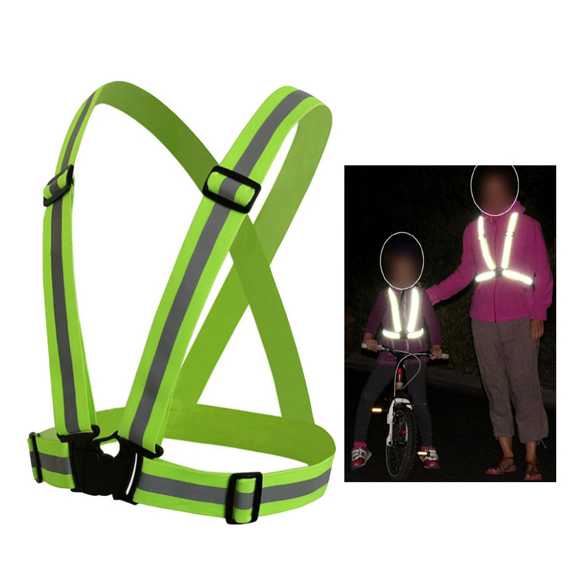 high visible light up running workwear reflective safety strips chaleco polyester bike reflector clothing vest belt for walking