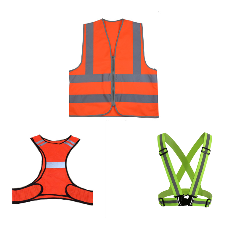 high visibility EN ISO 20471 class 2 fluorescent coloured reflective red vest netting jacket with reflective warning strip vests