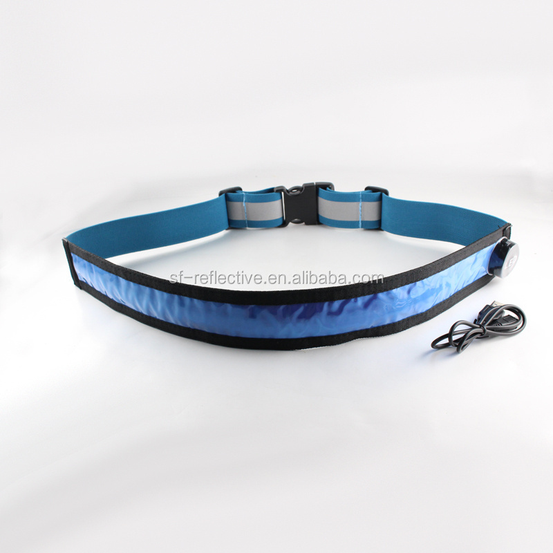 battery control LED flashing adjustable blue green reflective flip safety warning waist belt band for runners night running