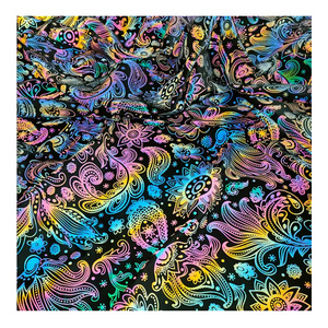 breathable high visible rainbow iridescent holographic paisley floral printed women garment reflective polyester spandex fabric