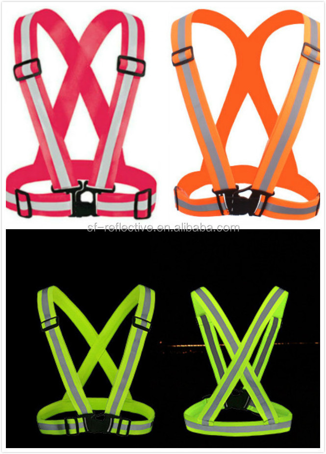 hi vis China supplier blue reflective harness outdoor fashion bicycle neon green safety belt black vest for night sport running