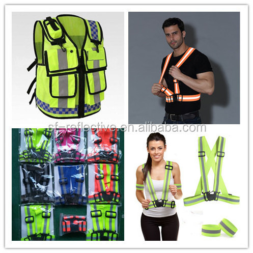 hi vis China supplier blue reflective harness outdoor fashion bicycle neon green safety belt black vest for night sport running