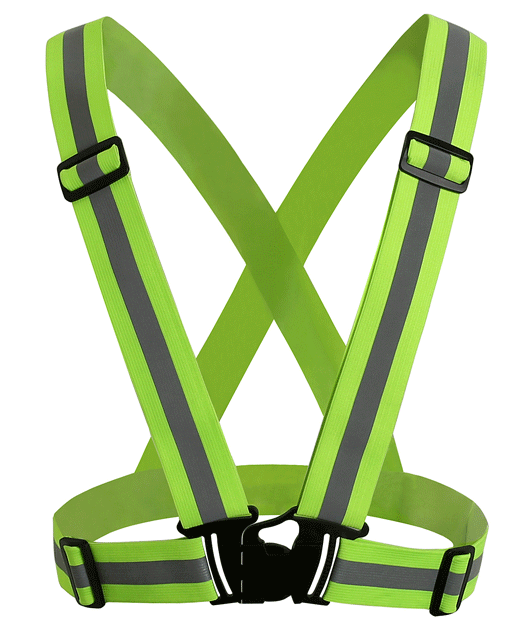 hi-viz fluorescent yellow green orange black adjustable reflective safety strap shoulder belt vest with high visibility tape