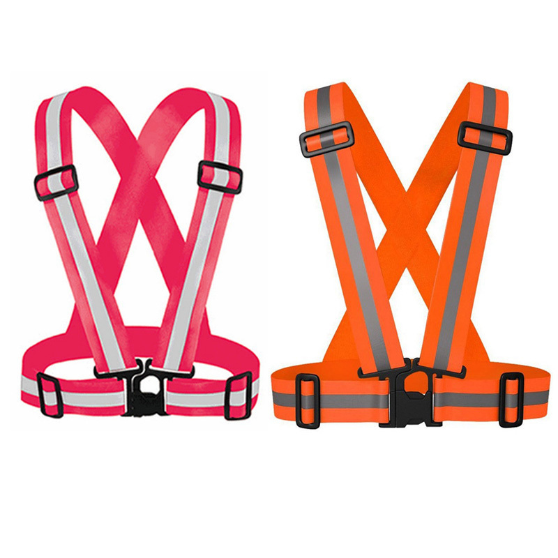 hi-viz fluorescent yellow green orange black adjustable reflective safety strap shoulder belt vest with high visibility tape