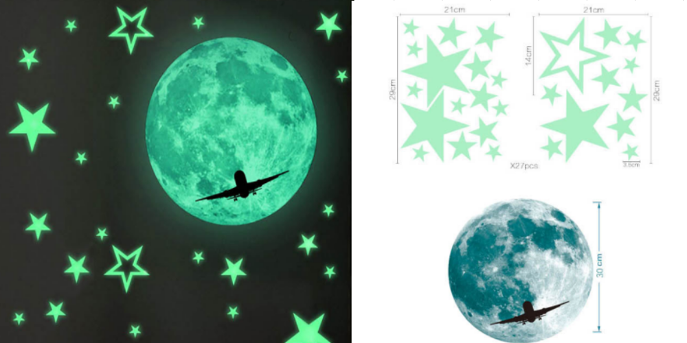 solar system nine planets moon high brightness luminous glow in the dark wallpaper stickers for kids room decoration