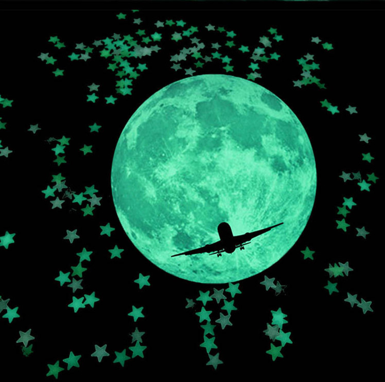 solar system nine planets moon high brightness luminous glow in the dark wallpaper stickers for kids room decoration