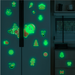 hot sale high bright luminous Christmas elements fawn snowman pine tree wall fluorescent glowing sticker for window decoration