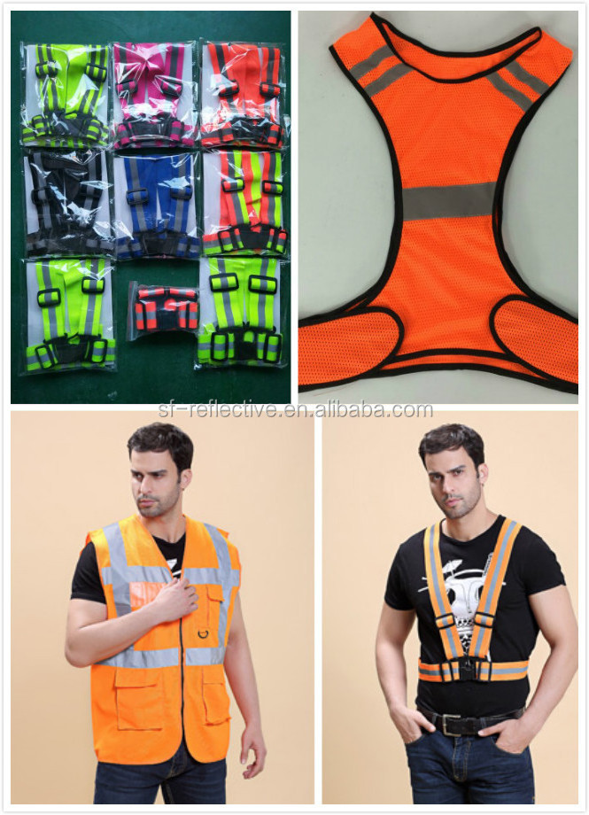 high visibility custom hi vis running warning polyester hi-viz black mesh vest reflective safety security elastic belt with logo