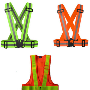 adult kid high visibility elastic adjustable fluorescent yellow orange pink safety reflective belt vest jacket in construction