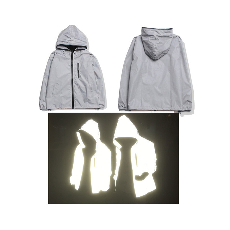 wholesale low MOQ man hi viz high visible zipper up reflector hoodie reflective wind break jacket for outdoor safety fashion