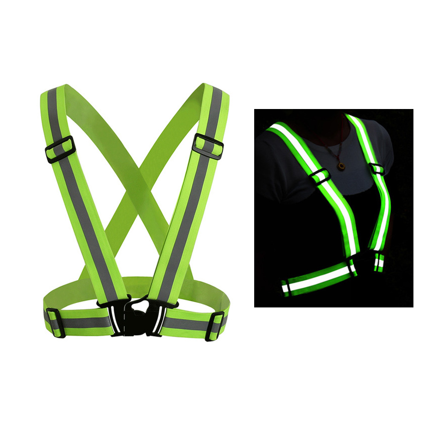 high visible light up running workwear reflective safety strips chaleco polyester bike reflector clothing vest belt for walking