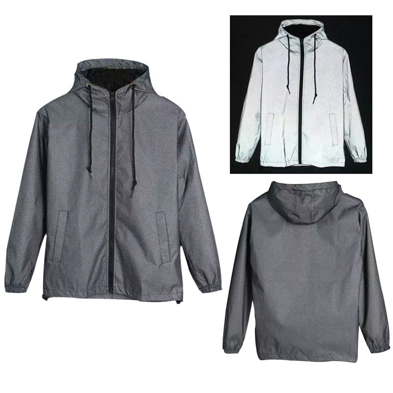 wholesale low MOQ man hi viz high visible zipper up reflector hoodie reflective wind break jacket for outdoor safety fashion