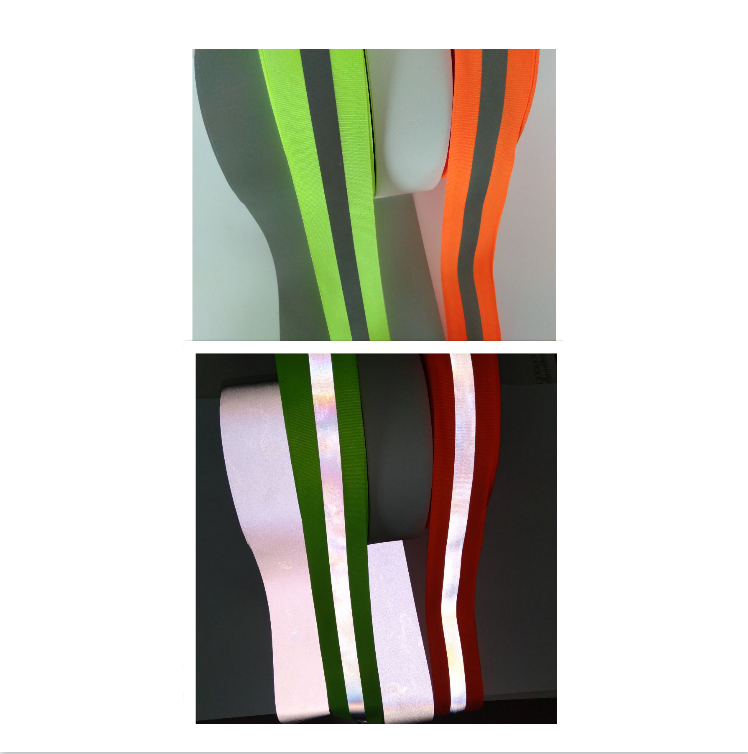 high light fluorescent green reflective webbing tape / silver grey polyester reflective tape