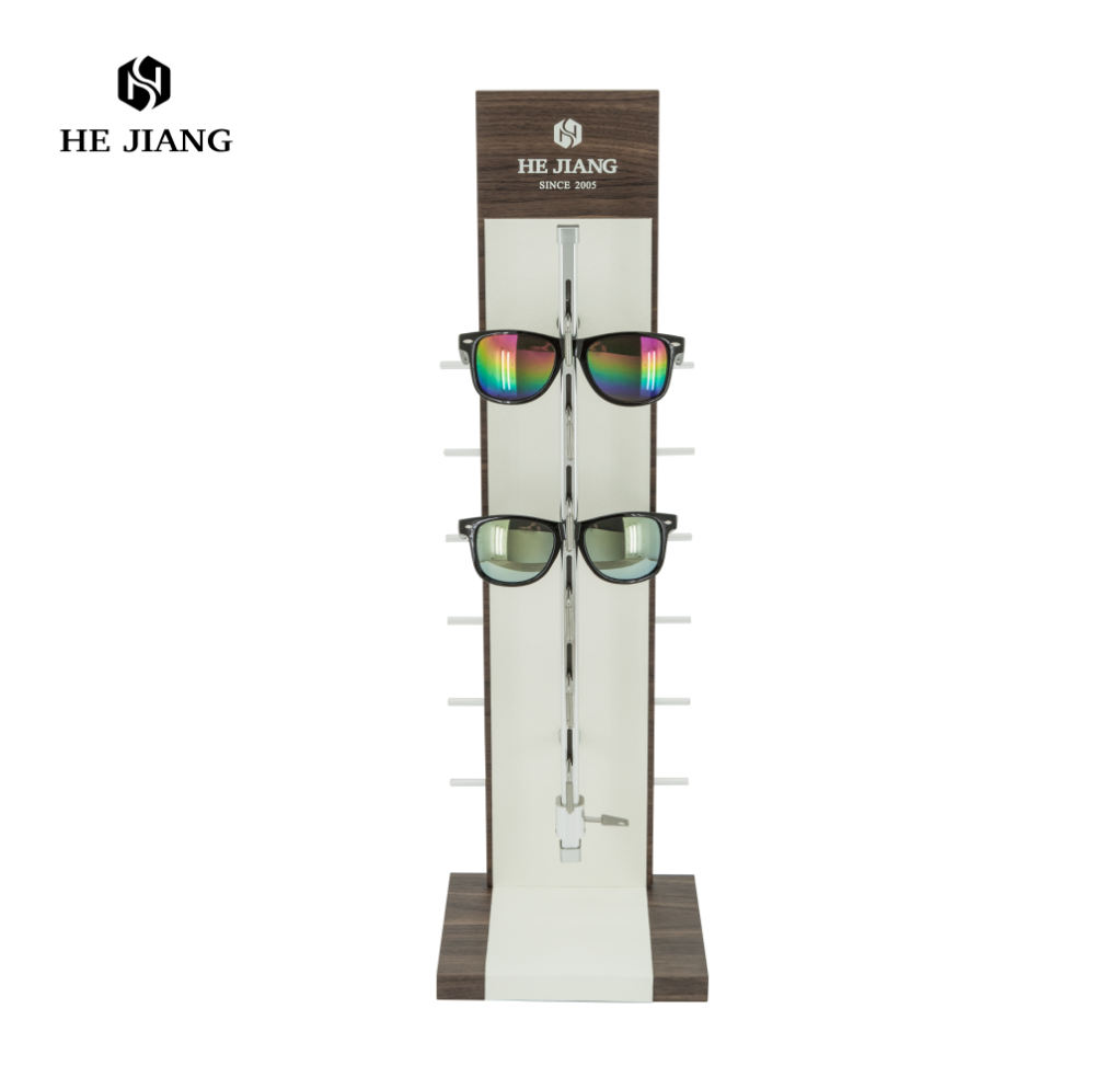 Eyewear Display Case  Wooden Sunglasses Display Stand with Metal glasses Rack