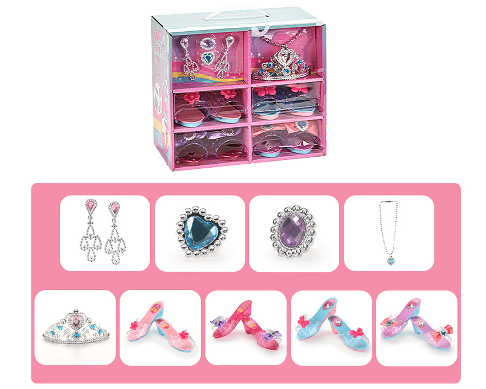 2022 Gorgeous Princess Dress Up Play Shoes Fashion Beauty Gift Set With Tiara And Bracelets For Little Girls Princess Shoes Toys