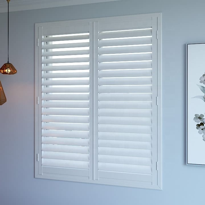 Customizing Durable design pvc plastic blade plantation PVC wooden shutters windows blinds shades & rolling wood shutters