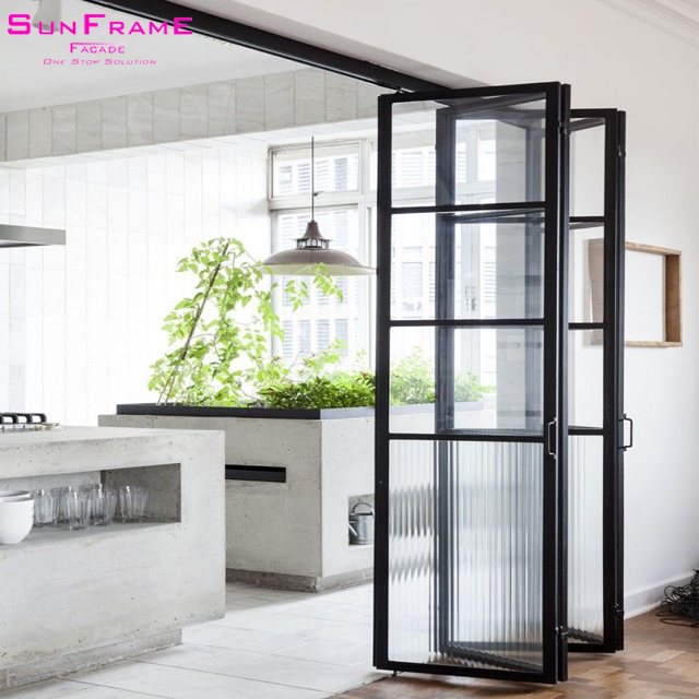 Soundproof insulated glass aluminium bi folding doors french style  folding doors folding glass door  living room