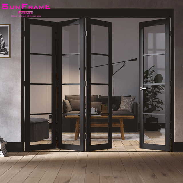 Soundproof insulated glass aluminium bi folding doors french style  folding doors folding glass door  living room