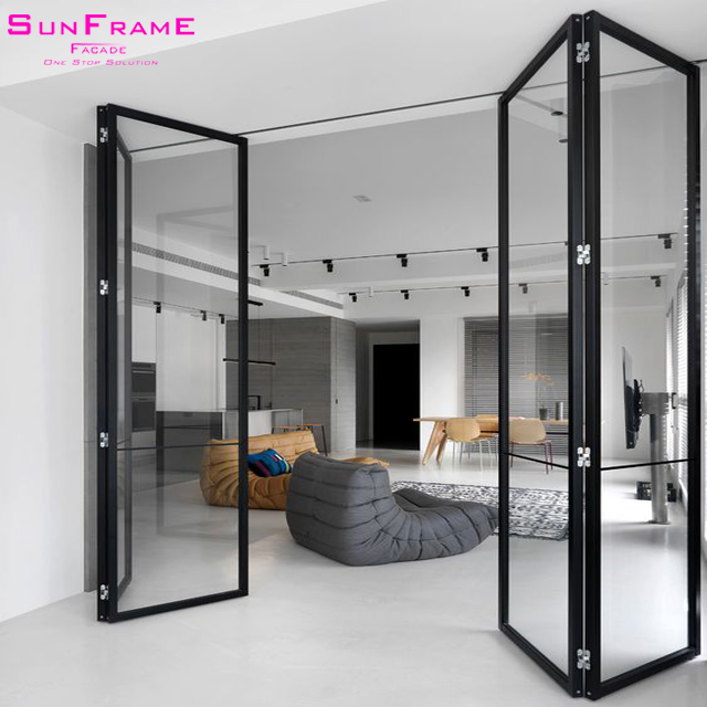 Soundproof insulated glass aluminium bi folding doors french style  folding doors folding glass door  living room