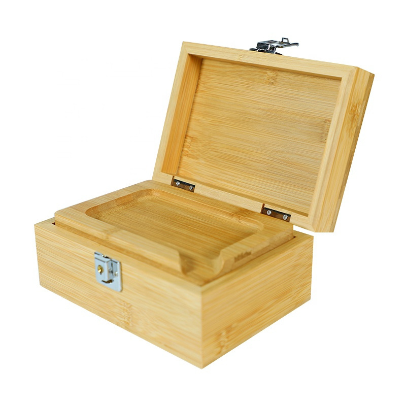 UKETA handmade gift box smoking accessories storage jar packaging childproof lock wooden stash box with rolling tray