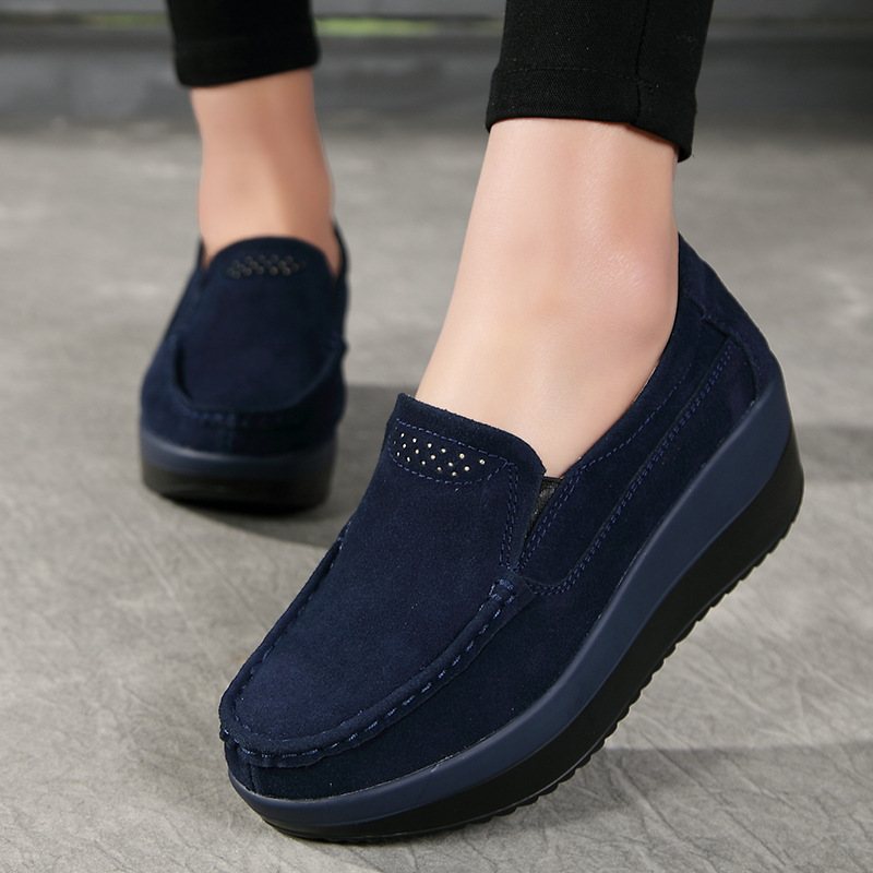 Spring and autumn spot new soft bottom muffin shoes high bottom thick for low lazy people a foot pedal women's single shoes