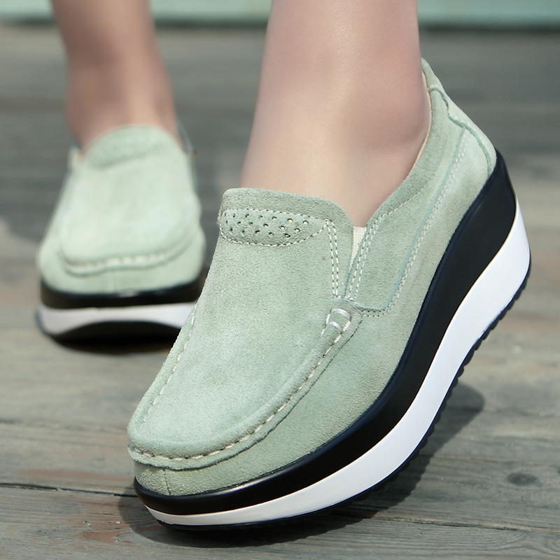 Spring and autumn spot new soft bottom muffin shoes high bottom thick for low lazy people a foot pedal women's single shoes