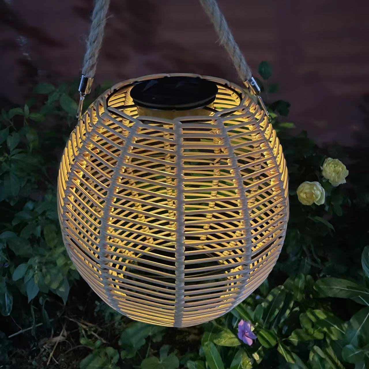 New Solar Energy Bamboo Woven Hanging Cage Light Solar Hanging Light Outdoor Garden Light Solar Lantern Hollow