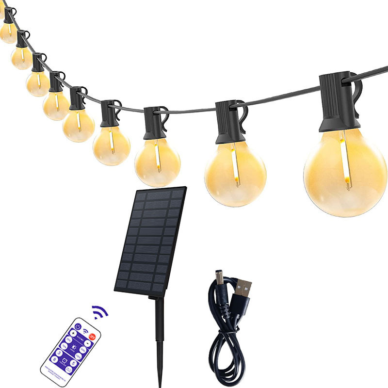 Solar Led String Light G40 Solar Patio String Lights with 25 Shatterproof G40 LED Bulbs Waterproof Solar Powered Lights String