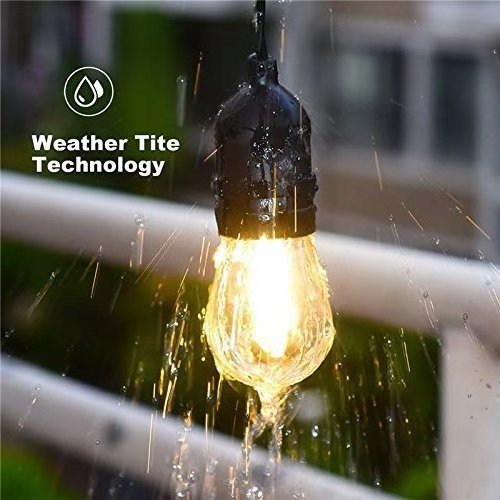 E27 Wall Lamp Outdoor String Lights 48Ft Patio Lights Plug in with 2W Led Glass Bulb 2700K Warm White Commercial Grade